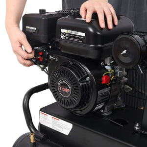 English Elm 6.5Hp Gas Wheelbarrow Air Compressor Cast Iron Twin Tank Jobsite Portable 143 PSI W465P422104