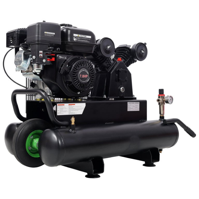 English Elm 6.5Hp Gas Wheelbarrow Air Compressor Cast Iron Twin Tank Jobsite Portable 143 PSI W465P422104