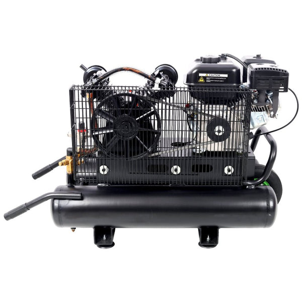 English Elm 6.5Hp Gas Wheelbarrow Air Compressor Cast Iron Twin Tank Jobsite Portable 143 PSI W465P422104