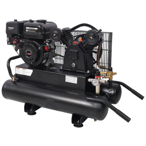 English Elm 6.5Hp Gas Wheelbarrow Air Compressor Cast Iron Twin Tank Jobsite Portable 143 PSI W465P422104