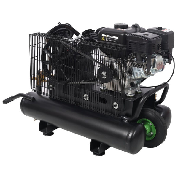 English Elm 6.5Hp Gas Wheelbarrow Air Compressor Cast Iron Twin Tank Jobsite Portable 143 PSI W465P422104