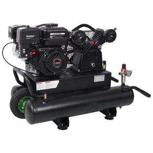 English Elm 6.5Hp Gas Wheelbarrow Air Compressor Cast Iron Twin Tank Jobsite Portable 143 PSI W465P422104