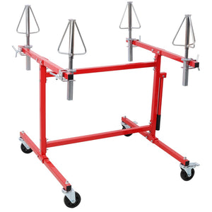 English Elm Mobile Rim Painting Stand Holds Four Alloy Wheels with 360 Degree Rotating Cone Mounts W465P429778