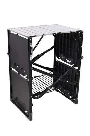 English Elm Folding Camp Kitchen Station Aluminum Top with Side Tables Lamp Post Storage Rack Black W465P439797
