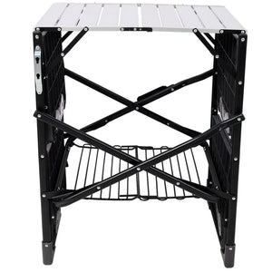 English Elm Folding Camp Kitchen Station Aluminum Top with Side Tables Lamp Post Storage Rack Black W465P439797