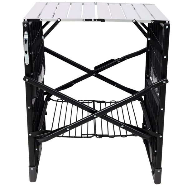 English Elm Folding Camp Kitchen Station Aluminum Top with Side Tables Lamp Post Storage Rack Black W465P439797