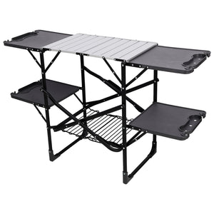 English Elm Folding Camp Kitchen Station Aluminum Top with Side Tables Lamp Post Storage Rack W465P439798