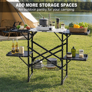 English Elm Folding Camp Kitchen Station Aluminum Top with Side Tables Lamp Post Storage Rack W465P439798