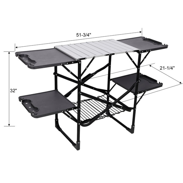 English Elm Folding Camp Kitchen Station Aluminum Top with Side Tables Lamp Post Storage Rack W465P439798