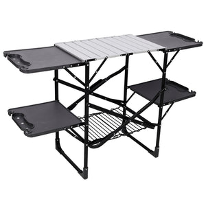 English Elm Folding Camp Kitchen Station Aluminum Top with Side Tables Lamp Post Storage Rack W465P439798