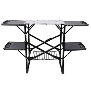 English Elm Folding Camp Kitchen Station Aluminum Top with Side Tables Lamp Post Storage Rack W465P439798