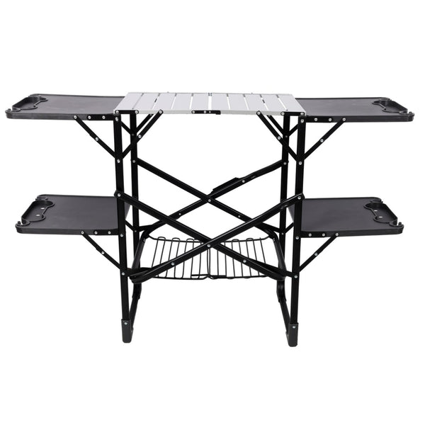 English Elm Folding Camp Kitchen Station Aluminum Top with Side Tables Lamp Post Storage Rack W465P439798