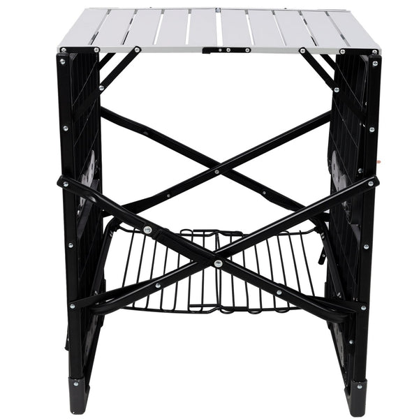 English Elm Folding Camp Kitchen Station Aluminum Top with Side Tables Lamp Post Storage Rack W465P439798
