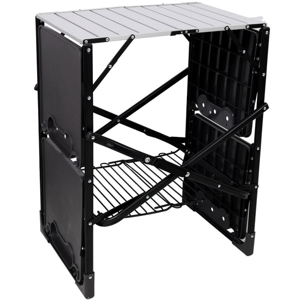 English Elm Folding Camp Kitchen Station Aluminum Top with Side Tables Lamp Post Storage Rack W465P439798