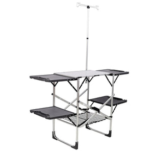 English Elm Folding Camp Kitchen Station Aluminum Top with Side Tables Lamp Post Storage Rack Silver W465P440752