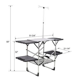 English Elm Folding Camp Kitchen Station Aluminum Top with Side Tables Lamp Post Storage Rack Silver W465P440752