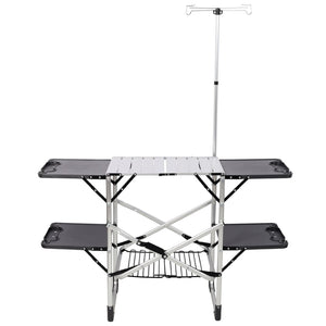 English Elm Folding Camp Kitchen Station Aluminum Top with Side Tables Lamp Post Storage Rack Silver W465P440752