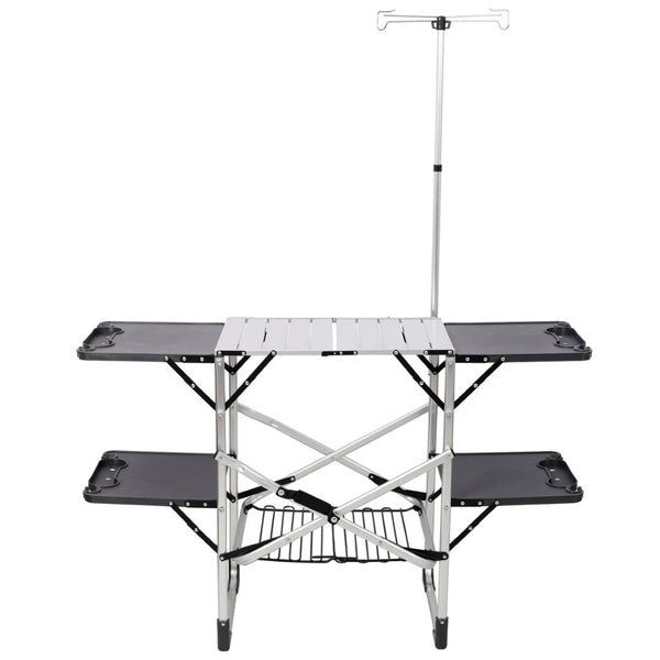 English Elm Folding Camp Kitchen Station Aluminum Top with Side Tables Lamp Post Storage Rack Silver W465P440752