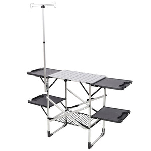English Elm Folding Camp Kitchen Station Aluminum Top with Side Tables Lamp Post Storage Rack Silver W465P440752