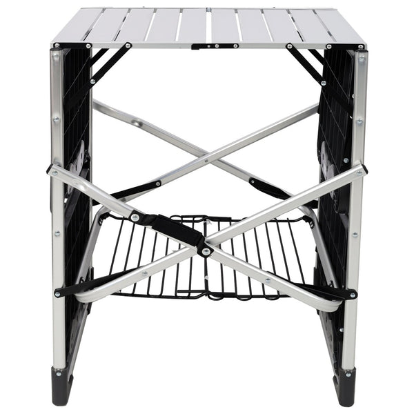 English Elm Folding Camp Kitchen Station Aluminum Top with Side Tables Lamp Post Storage Rack Silver W465P440752