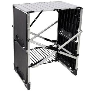 English Elm Folding Camp Kitchen Station Aluminum Top with Side Tables Lamp Post Storage Rack Silver W465P440752