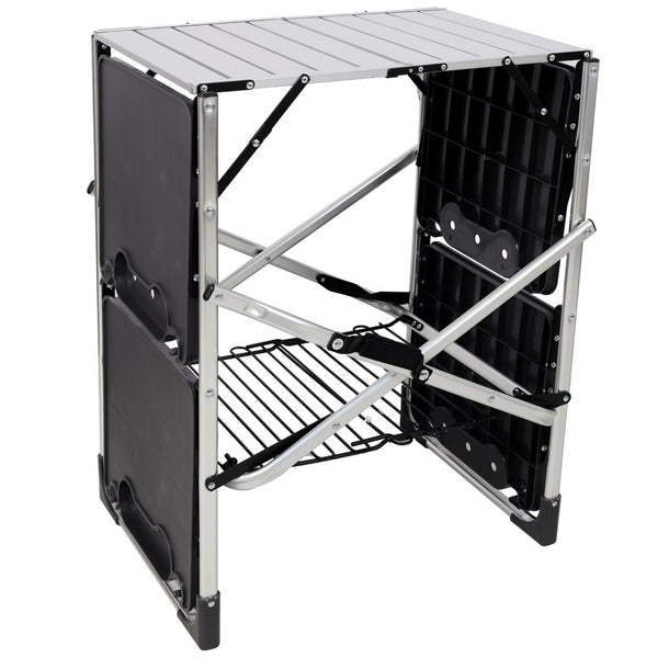 English Elm Folding Camp Kitchen Station Aluminum Top with Side Tables Lamp Post Storage Rack Silver W465P440752