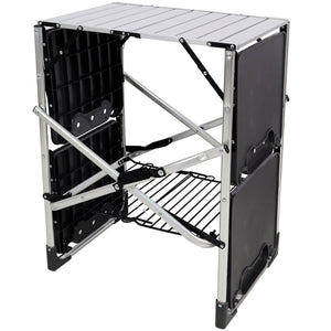 English Elm Folding Camp Kitchen Station Aluminum Top with Side Tables Lamp Post Storage Rack Silver W465P440752