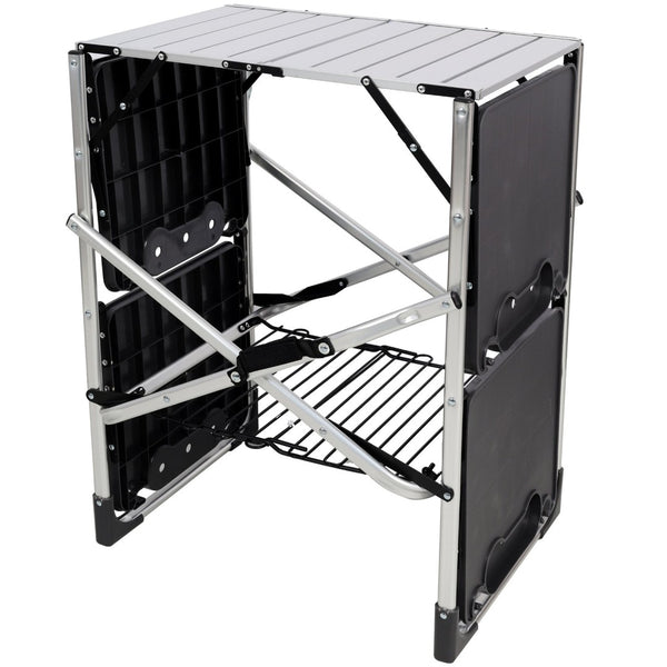 English Elm Folding Camp Kitchen Station Aluminum Top with Side Tables Lamp Post Storage Rack Silver W465P440752