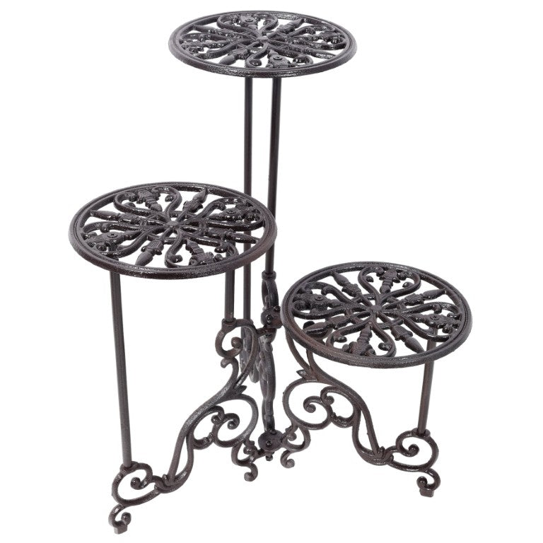 English Elm 3-Tier Cast Iron Plant Stand with Vintage Scrollwork for Patio Garden and Indoor Decor W465P466206