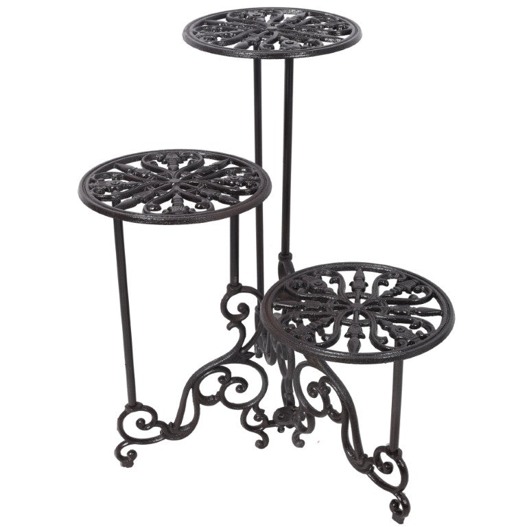 English Elm 3-Tier Cast Iron Plant Stand with Vintage Scrollwork for Patio Garden and Indoor Decor W465P466206