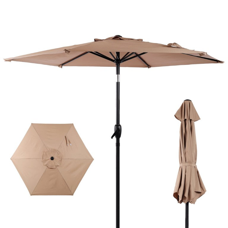 English Elm 10Ft Outdoor Market Umbrella with Crank Tilt Polyester Canopy for Pool Deck Garden Brown W465P466475