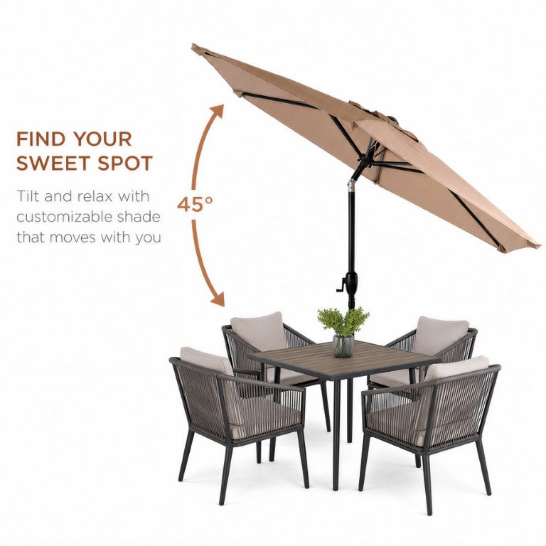 English Elm 10Ft Outdoor Market Umbrella with Crank Tilt Polyester Canopy for Pool Deck Garden Brown W465P466475