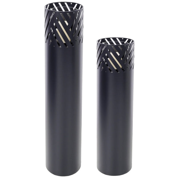 English Elm Lantern Column Set of 2 Oriental Cut-out Metal Pillar Candle Holders for Garden Entryway Black W465P498276