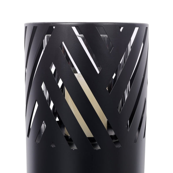 English Elm Lantern Column Set of 2 Oriental Cut-out Metal Pillar Candle Holders for Garden Entryway Black W465P498276