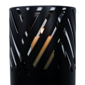 English Elm Lantern Column Set of 2 Oriental Cut-out Metal Pillar Candle Holders for Garden Entryway Black W465P498276