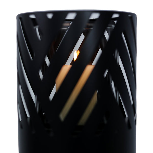 English Elm Lantern Column Set of 2 Oriental Cut-out Metal Pillar Candle Holders for Garden Entryway Black W465P498276