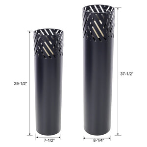 English Elm Lantern Column Set of 2 Oriental Cut-out Metal Pillar Candle Holders for Garden Entryway Black W465P498276