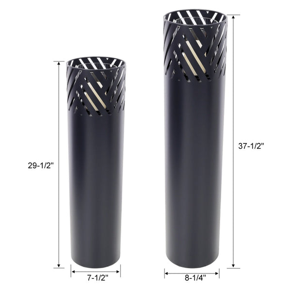 English Elm Lantern Column Set of 2 Oriental Cut-out Metal Pillar Candle Holders for Garden Entryway Black W465P498276