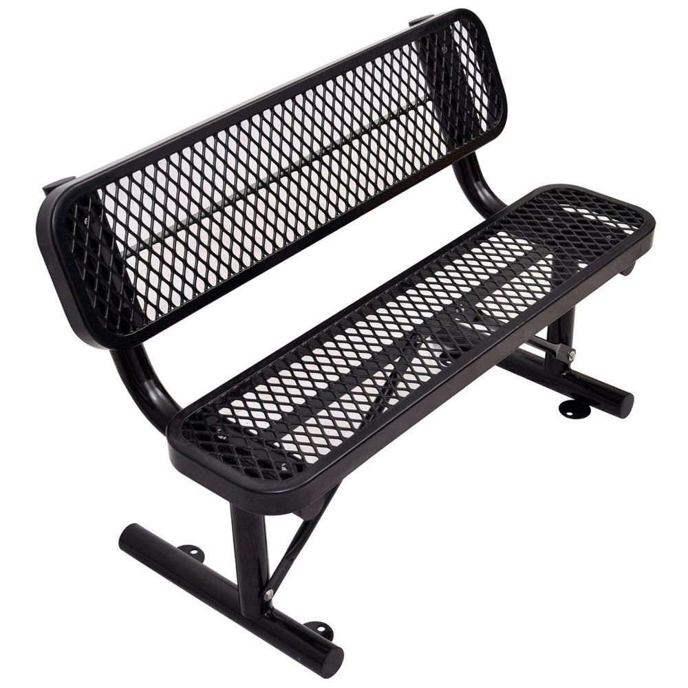 English Elm 4 Ft Powder Coated Steel Outdoor Bench Perforated Seat Weather Resistant Patio W465S00008