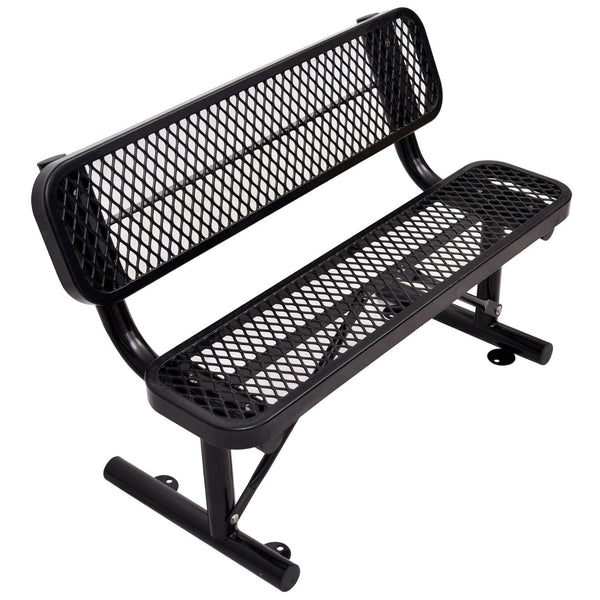 English Elm 4 Ft Powder Coated Steel Outdoor Bench Perforated Seat Weather Resistant Patio W465S00008