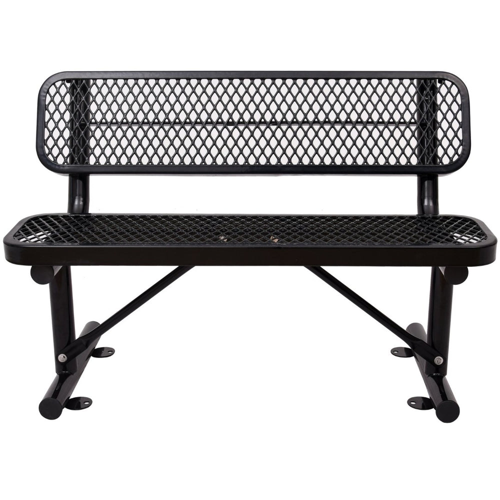 English Elm 4 Ft Powder Coated Steel Outdoor Bench Perforated Seat Weather Resistant Patio W465S00008