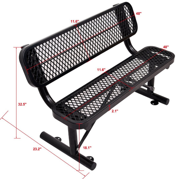 English Elm 4 Ft Powder Coated Steel Outdoor Bench Perforated Seat Weather Resistant Patio W465S00008