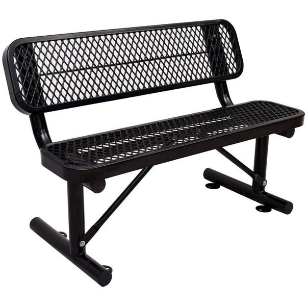 English Elm 4 Ft Powder Coated Steel Outdoor Bench Perforated Seat Weather Resistant Patio W465S00008