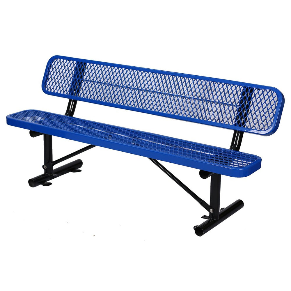 English Elm 6 Foot Outdoor Steel Garden Bench with Perforated Seat and Weather Resistant Coating Blue W465S00009