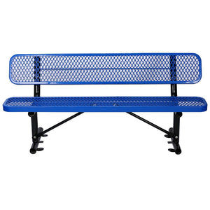 English Elm 6 Foot Outdoor Steel Garden Bench with Perforated Seat and Weather Resistant Coating Blue W465S00009