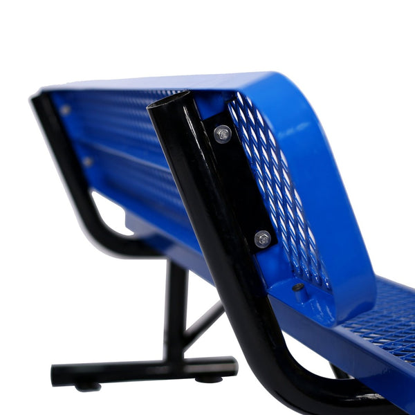English Elm 6 Foot Outdoor Steel Garden Bench with Perforated Seat and Weather Resistant Coating Blue W465S00009