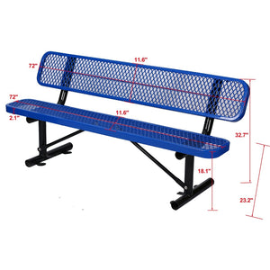 English Elm 6 Foot Outdoor Steel Garden Bench with Perforated Seat and Weather Resistant Coating Blue W465S00009