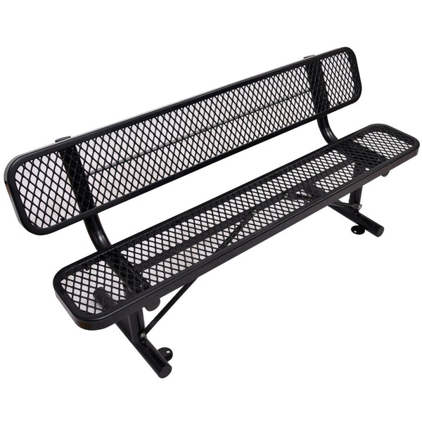 English Elm 6 Foot Outdoor Steel Garden Bench with Perforated Seat and Weather Resistant Coating Black W465S00010