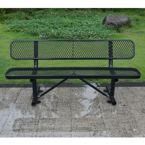 English Elm 6 Foot Outdoor Steel Garden Bench with Perforated Seat and Weather Resistant Coating Black W465S00010