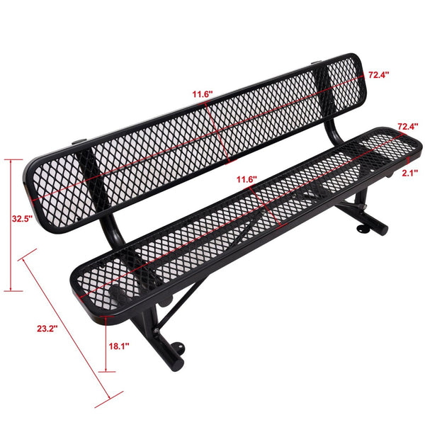 English Elm 6 Foot Outdoor Steel Garden Bench with Perforated Seat and Weather Resistant Coating Black W465S00010